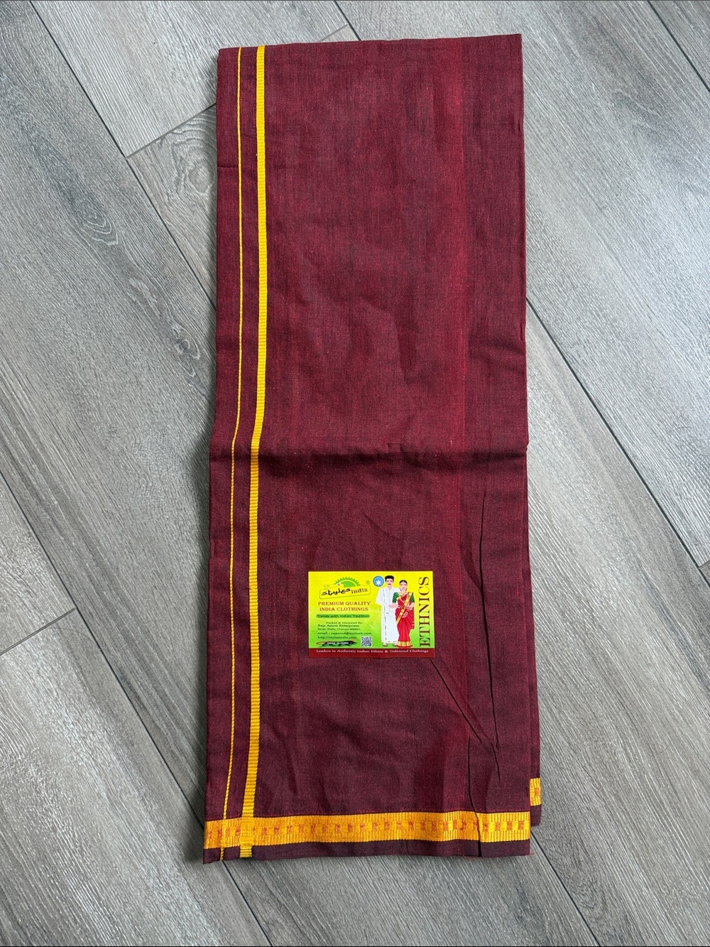 Maroon Cotton Dhoti with Gold Stripe